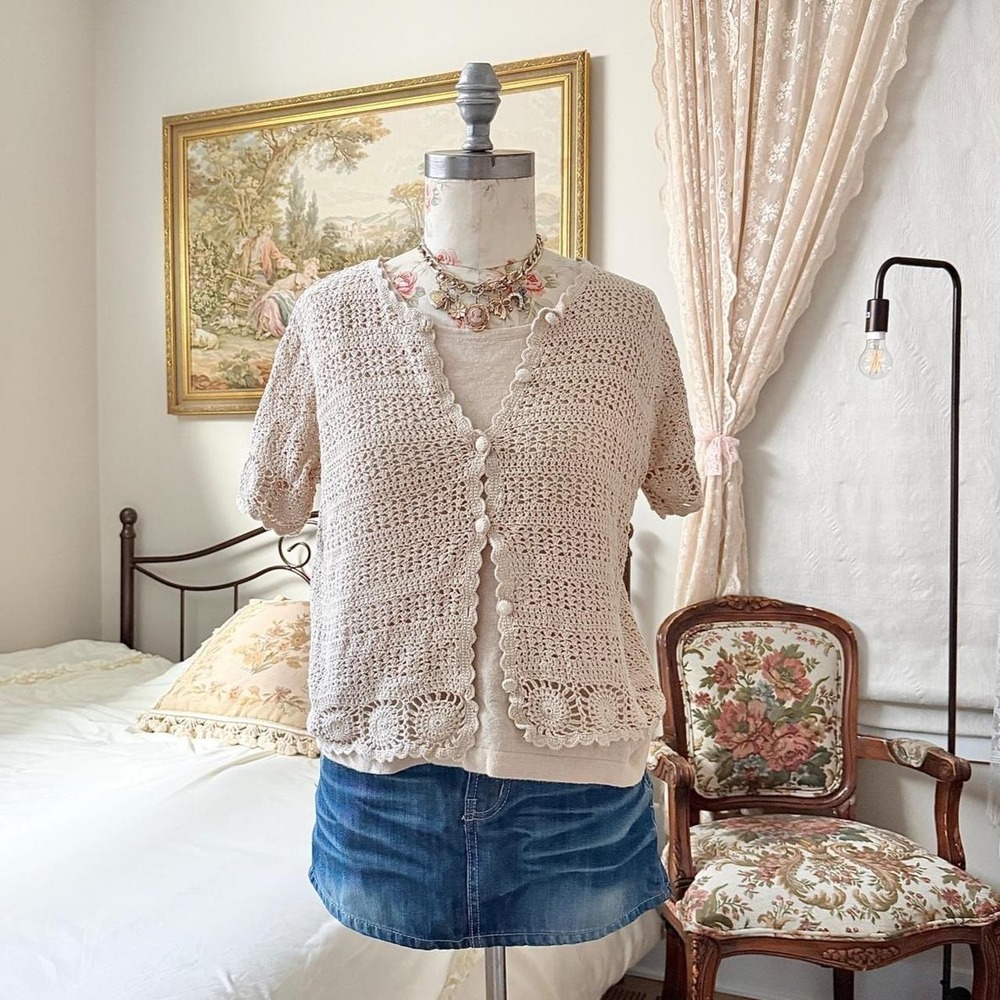 Cream Crochet Cardigan 90s cream crochet cardigan size medium